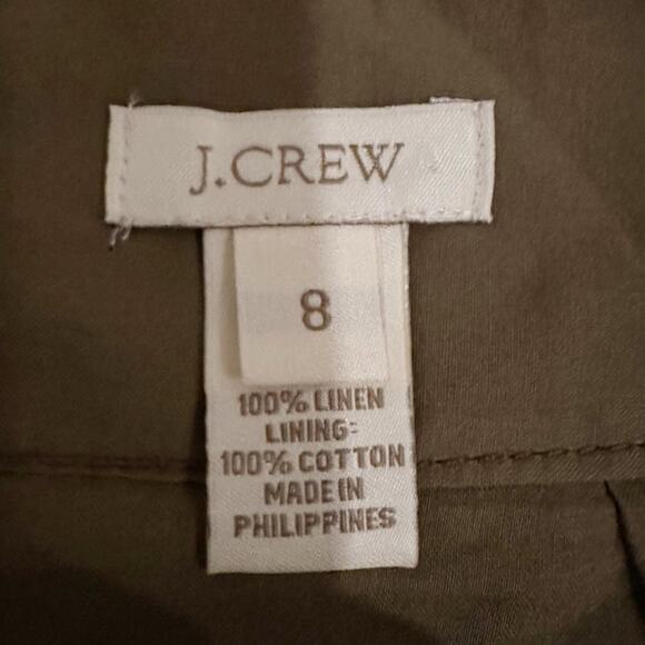 J Crew Linen Garden Pleated Utility Mini Skirt Solid Olive Army Green 44247 Sz 8 - Picture 3 of 9